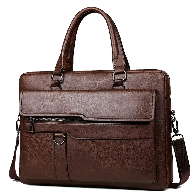 Men's Vintage Brown Business Briefcase - Laptop & Tablet Messenger Bag with Multiple Compartments and Adjustable Strap