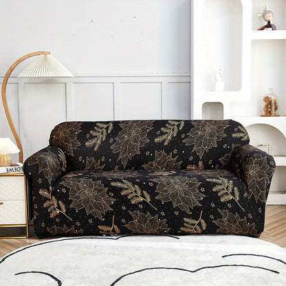 Modern printed sofa slipcover with elastic closure, made of 95% polyester and 5% spandex. Machine washable with active printing and stitched craftsmanship. Fits armchairs to sectional sofas, weighing 100-120gsm fabric.