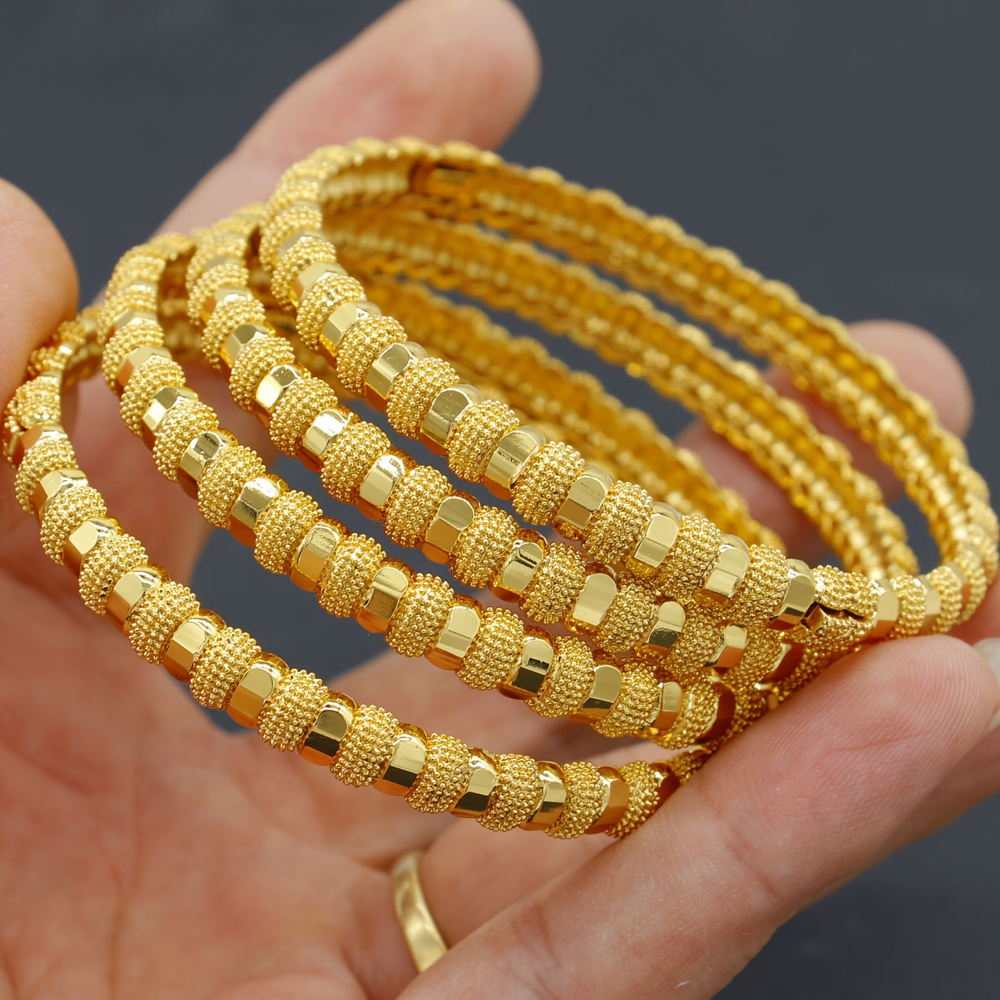 Set of 4 Women's Copper Gold-plated Bracelets inspired by Middle Eastern design, perfect for daily wear or special occasions, ideal as gifts for parties or banquets.