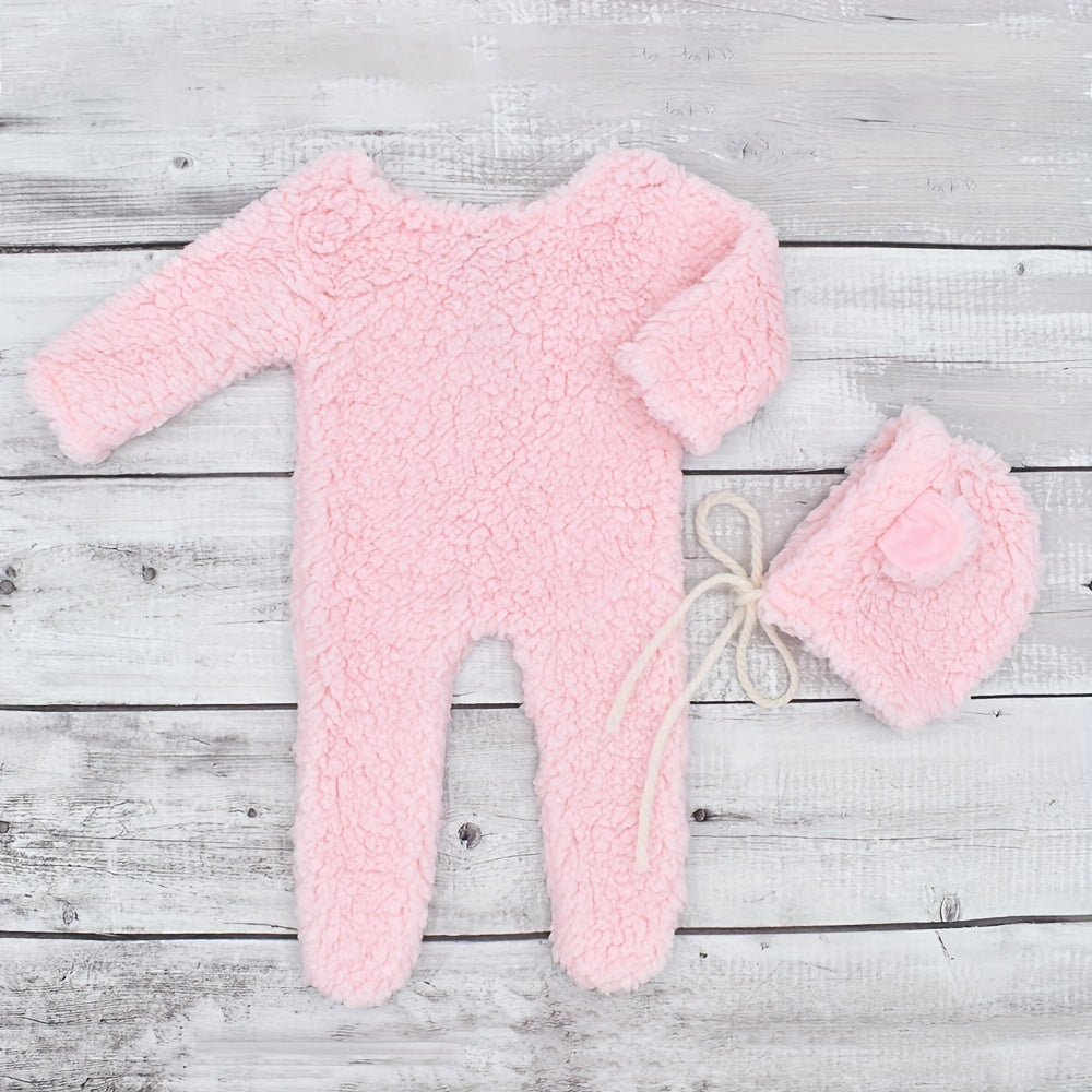 Soft Acrylic Bear Photo Outfit Set for Youngsters with Matching Hat - Choose from Bright Pink, Deep Brown, Grey, or White - Ideal Keepsake for Your Adorable Little One