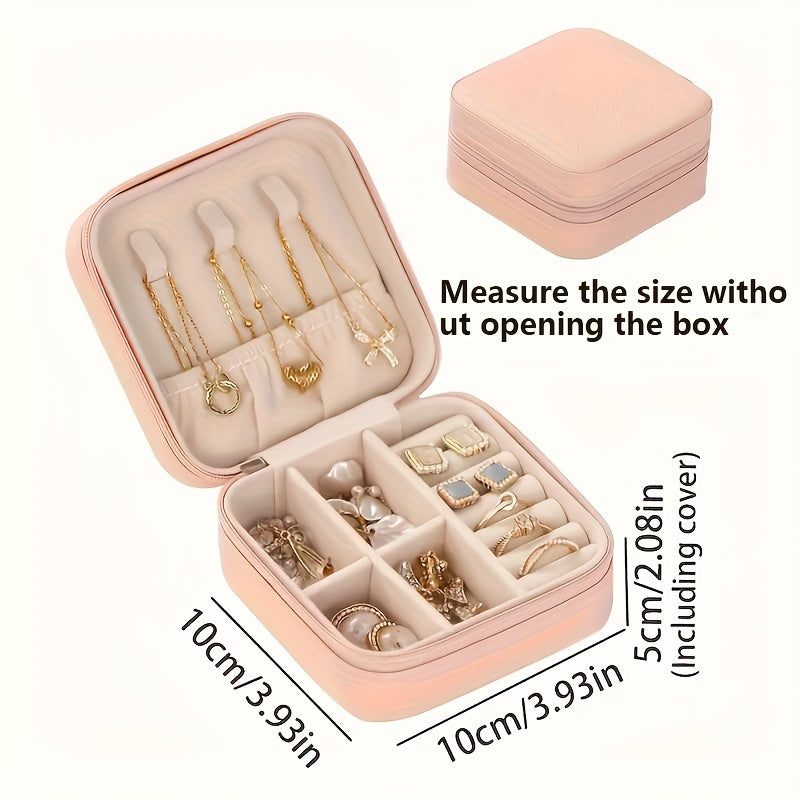 Кожаная шкатулка для украшений с застежкой на молнии и отделениями, обитыми тканью, для колец, ожерелий и серег. Идеально подходит для организованного и портативного хранения украшений.