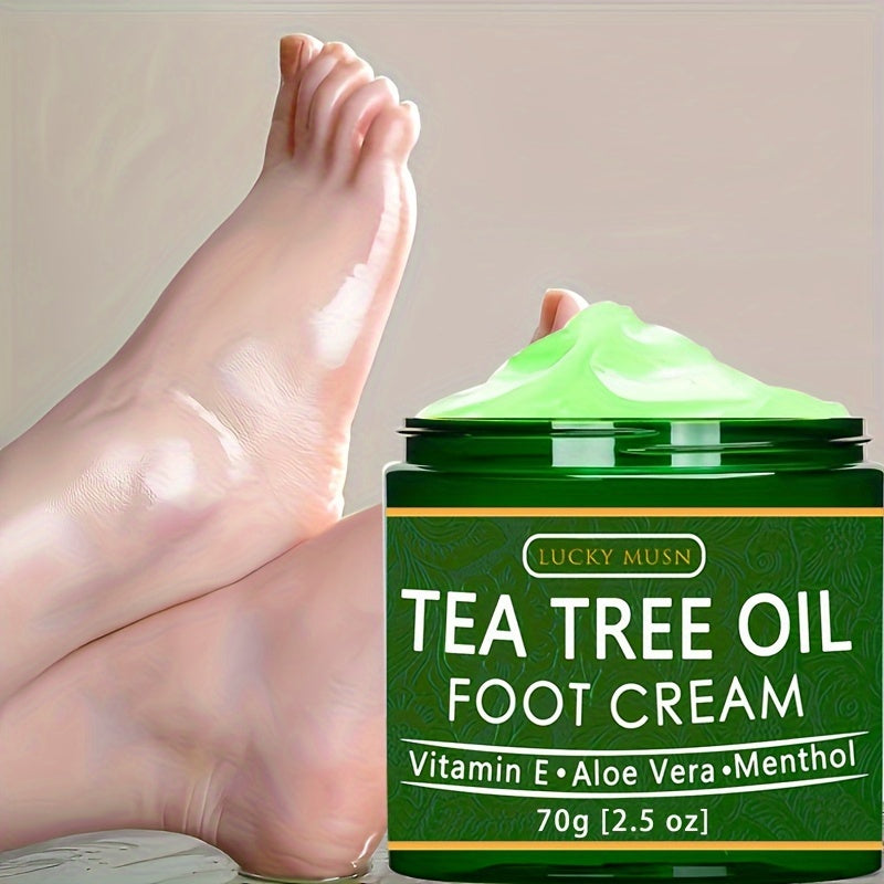 LUCKY MUSN Tea Tree Oil Foot Cream - 2oz with Aloe Vera, Hyaluronic Acid & Honey for Dry Skin Relief, Suitable for All Skin Types in Winter and Autumn.