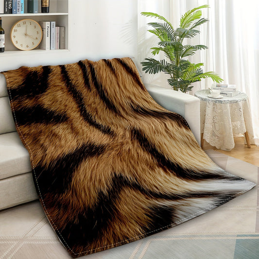 Winter Tiger Fur Texture Blanket Throw - Super Soft Fleece Blanket for Bed or Couch, Perfect Winter Decor and Christmas Gift