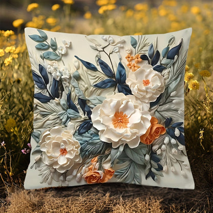 A reversible 3D floral cushion cover with soft, double-sided printed fabric. Machine washable with zip closure. Fits various room styles. 44.96x44.96 cm, pillow not included.