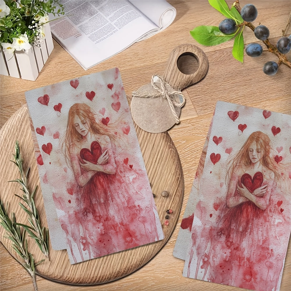 Set of 2 Ultra Soft Kitchen Towels featuring Valentine's Day Goddess Design, Highly Absorbent Dish and Hand Towels for Holiday Decor, Machine Washable, Measures 16x24 Inches - SKU: 2KYSYS1217521