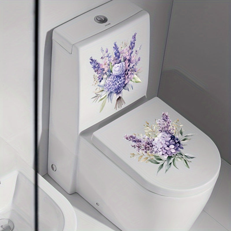 One purple flower style toilet sticker set for restroom renovation, self-adhesive and removable, perfect for home decoration.