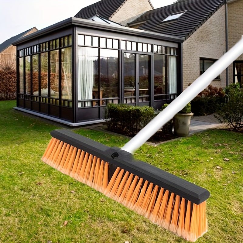 18-Inch Wide Angle Bristle Sweep Multi-Surface Push Broom with Adjustable Long Handle - Ideal for Patio, Living Room, Floor, and Toilet - Features Durable Stainless Steel Rod, Screw Joint, and Hanging Hole