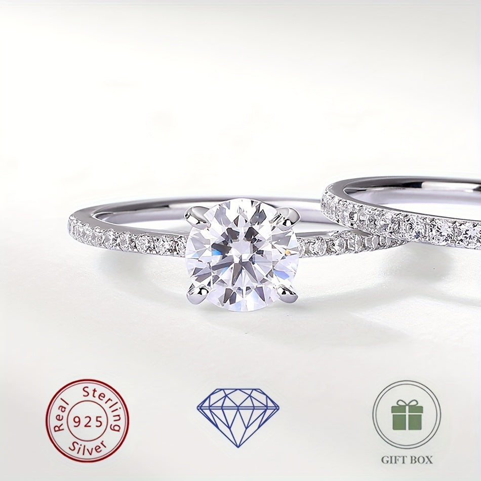 WES Elegant & Sexy Double Band Moissanite Wedding Ring featuring a 1CT stone. Crafted with 925 Sterling Silver and plated with 14K Gold, this stunning ring can also be worn as a removable engagement ring. A timeless and classic fashion piece, perfect for