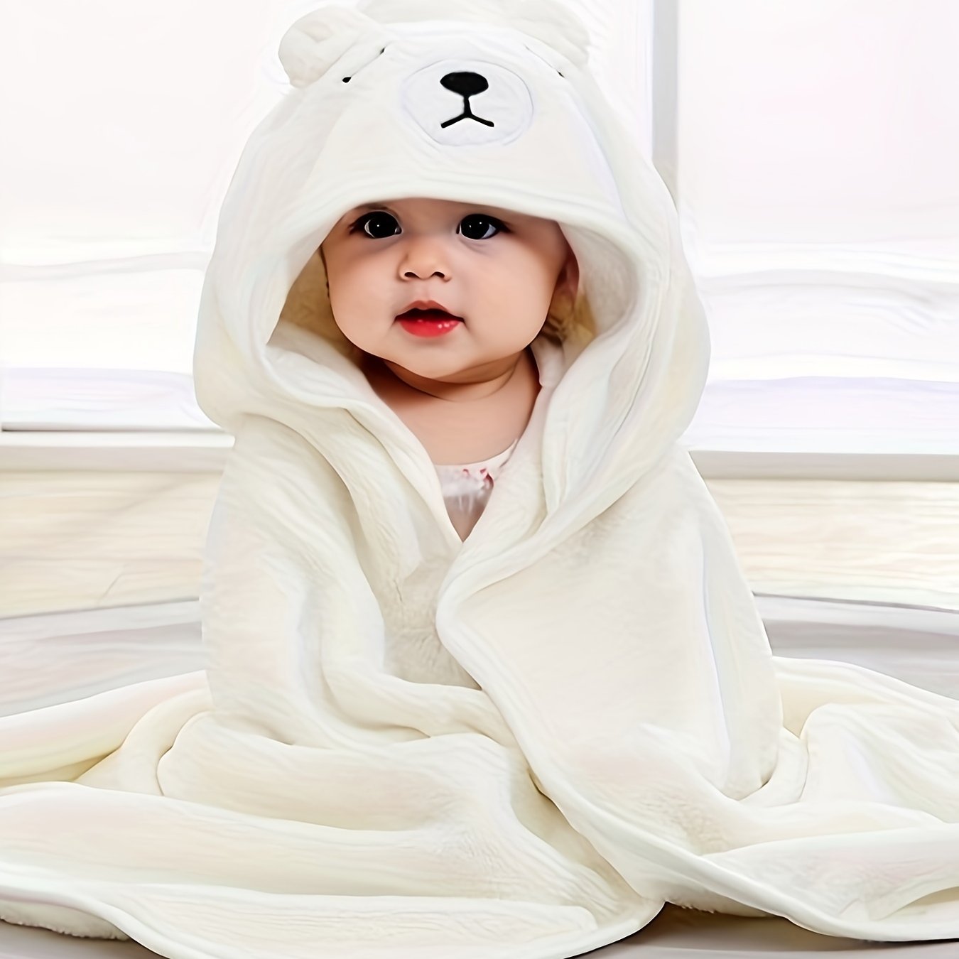 Baby Boy's 3D Animal Ear Bathrobe with Plain Cartoon Pattern, Soft, Breathable, and Absorbent. Can also be used as a towel, quilt, nap blanket, or stroller blanket.