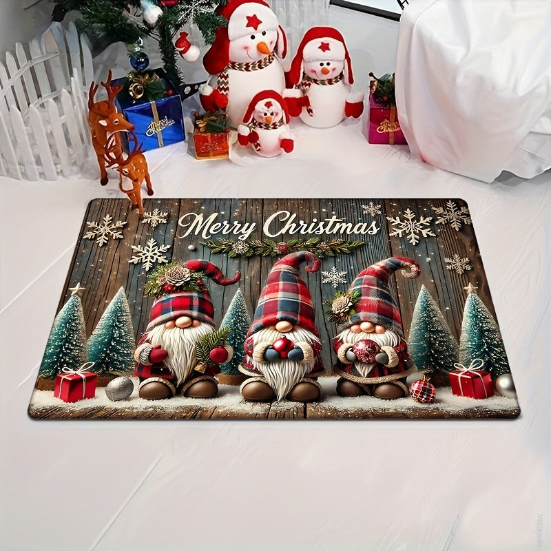 Cozy Christmas Gnome Flannel Door Mat - Luxuriously Thick, Non-Slip & Highly Absorbent Rug for Home Decor, Ideal for Bedroom, Living Room, and Entryway