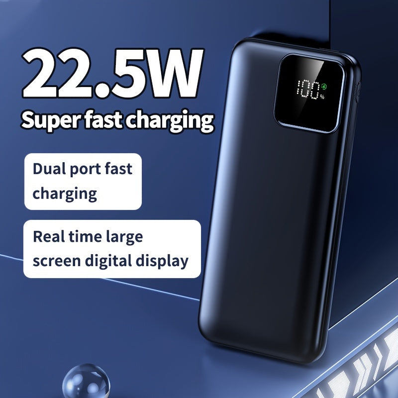 20000mAh portable power supply with 22.5W/PD20W fast charging, LED battery display, dual input and output, compact and portable.