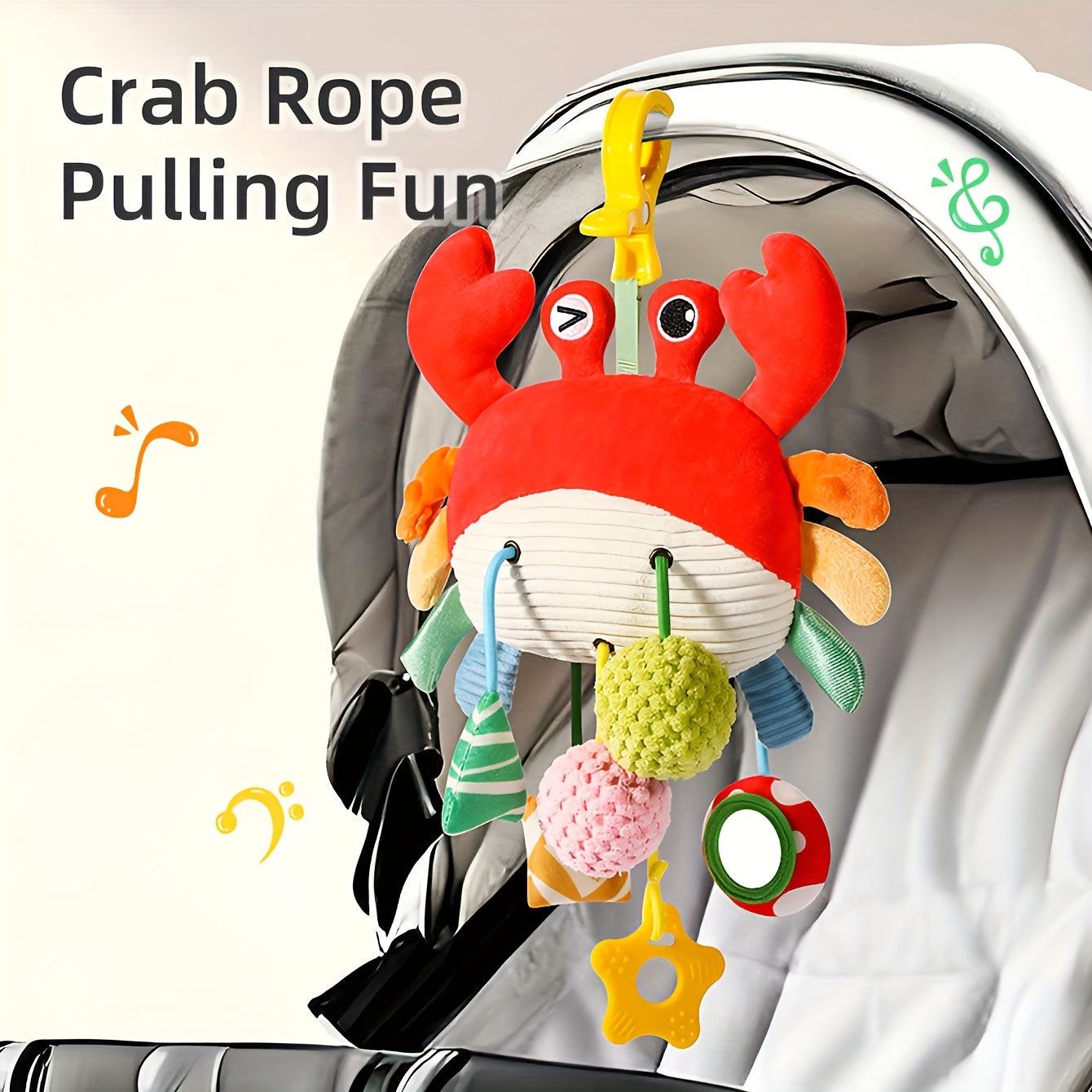 Children's cartoon bed hanging toy with bell, made of nibble-safe polyester, multi-colored, lightweight and portable, with rope and pendant light, easy to carry.