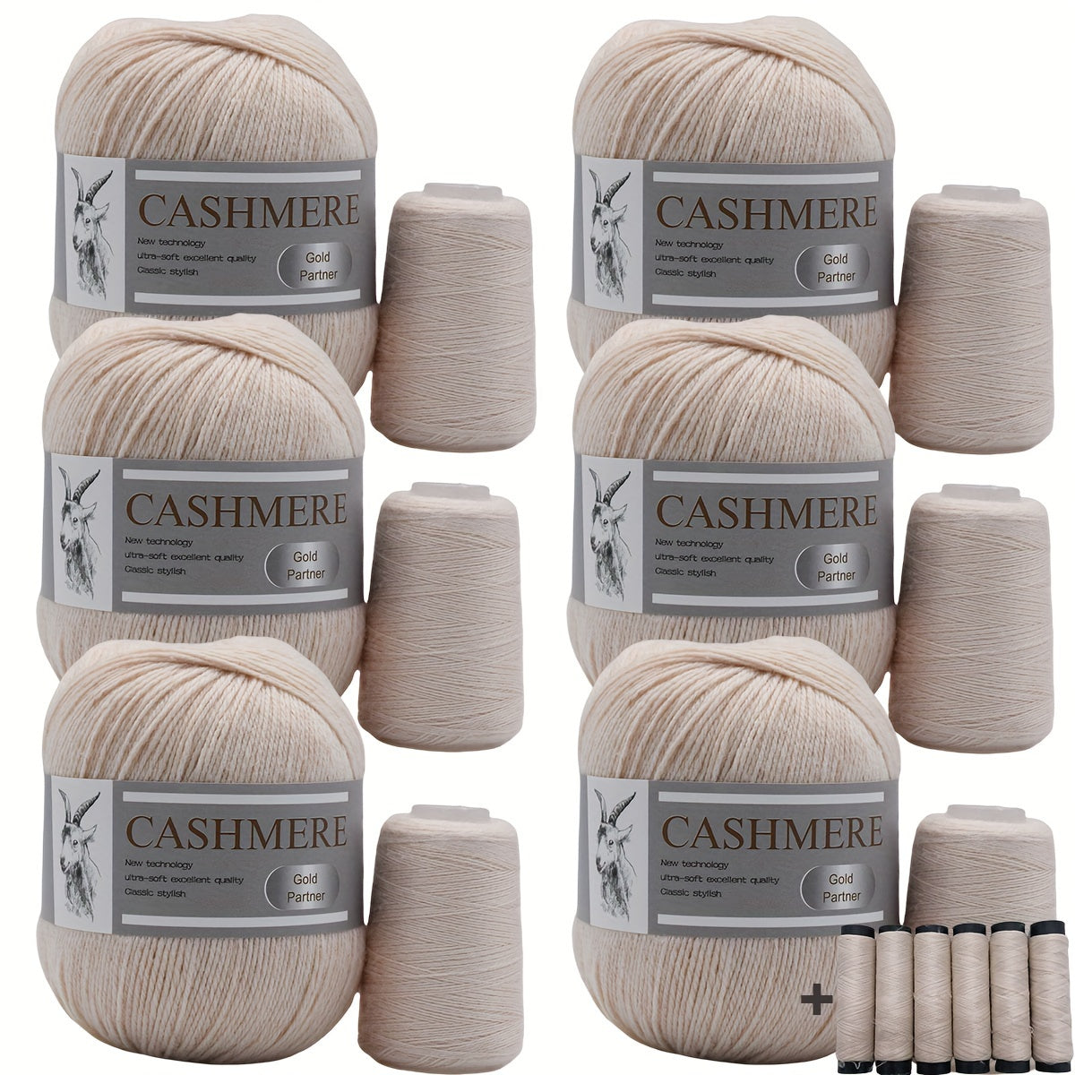 6 luxurious cashmere yarns for hand knitting and crocheting. Ideal for making sweaters, scarves, hats, shawls, cardigans, and gloves. High-quality, soft, warm, multicolored bundle in 10.58