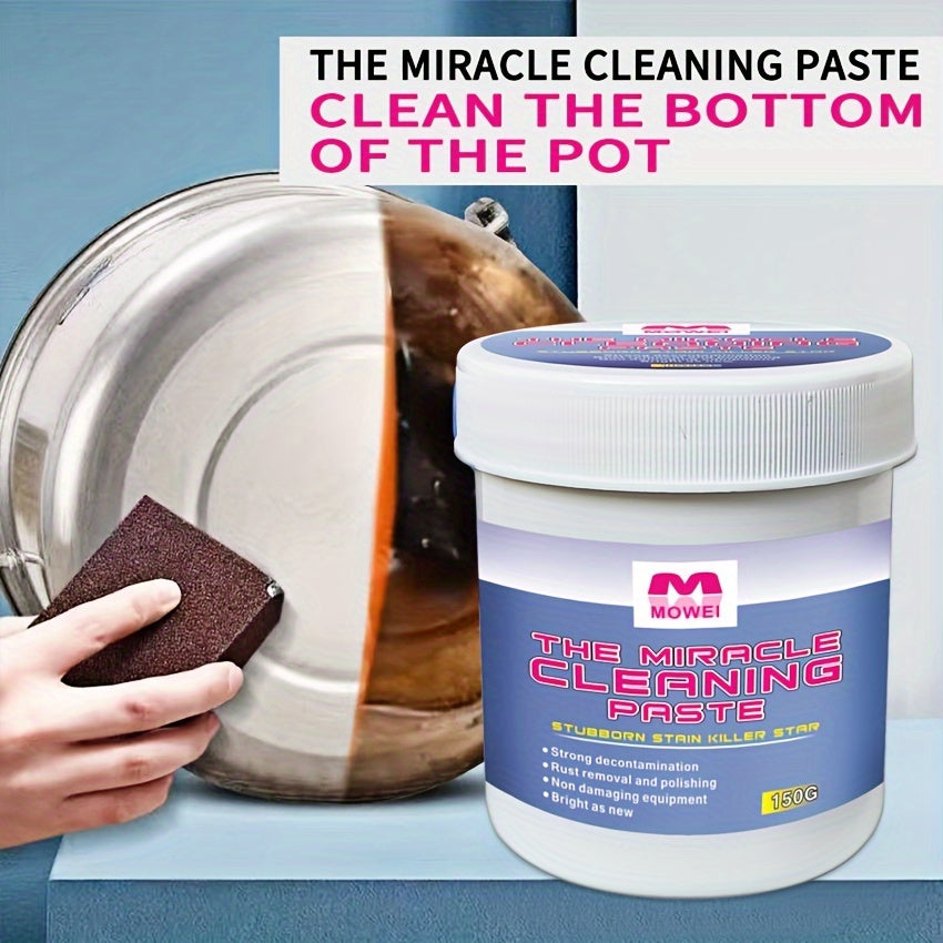 Stainless steel cleaning paste removes stubborn stains and grease from kitchen utensils, stoves, and walls.