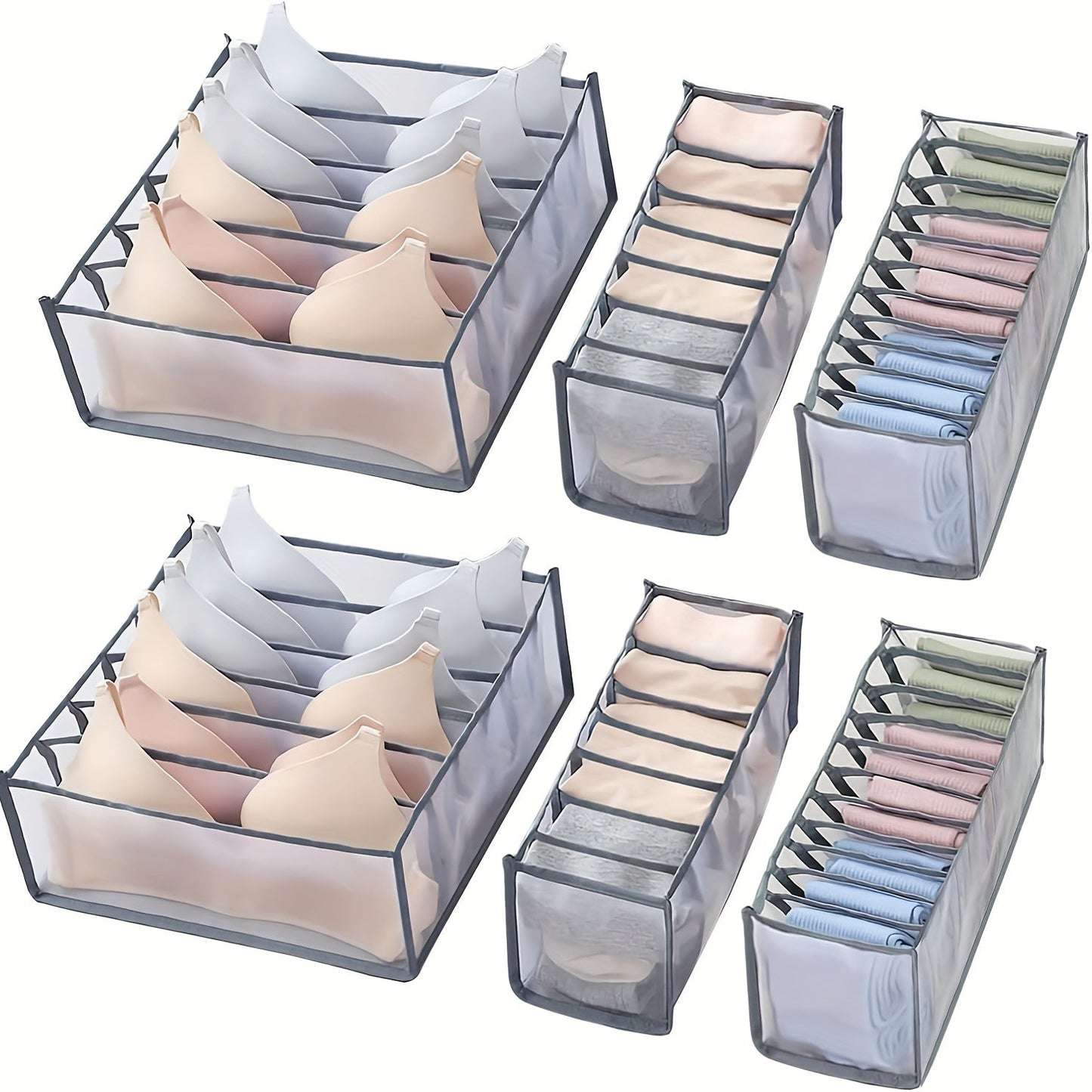 6 Pieces of Foldable Underwear Storage Dividers: Closet Organizers for Bras, Panties, Ties, Socks, Scarves, and Clothes - Includes 6, 7, and 11 Cell Options - Lightweight and Easy to Use