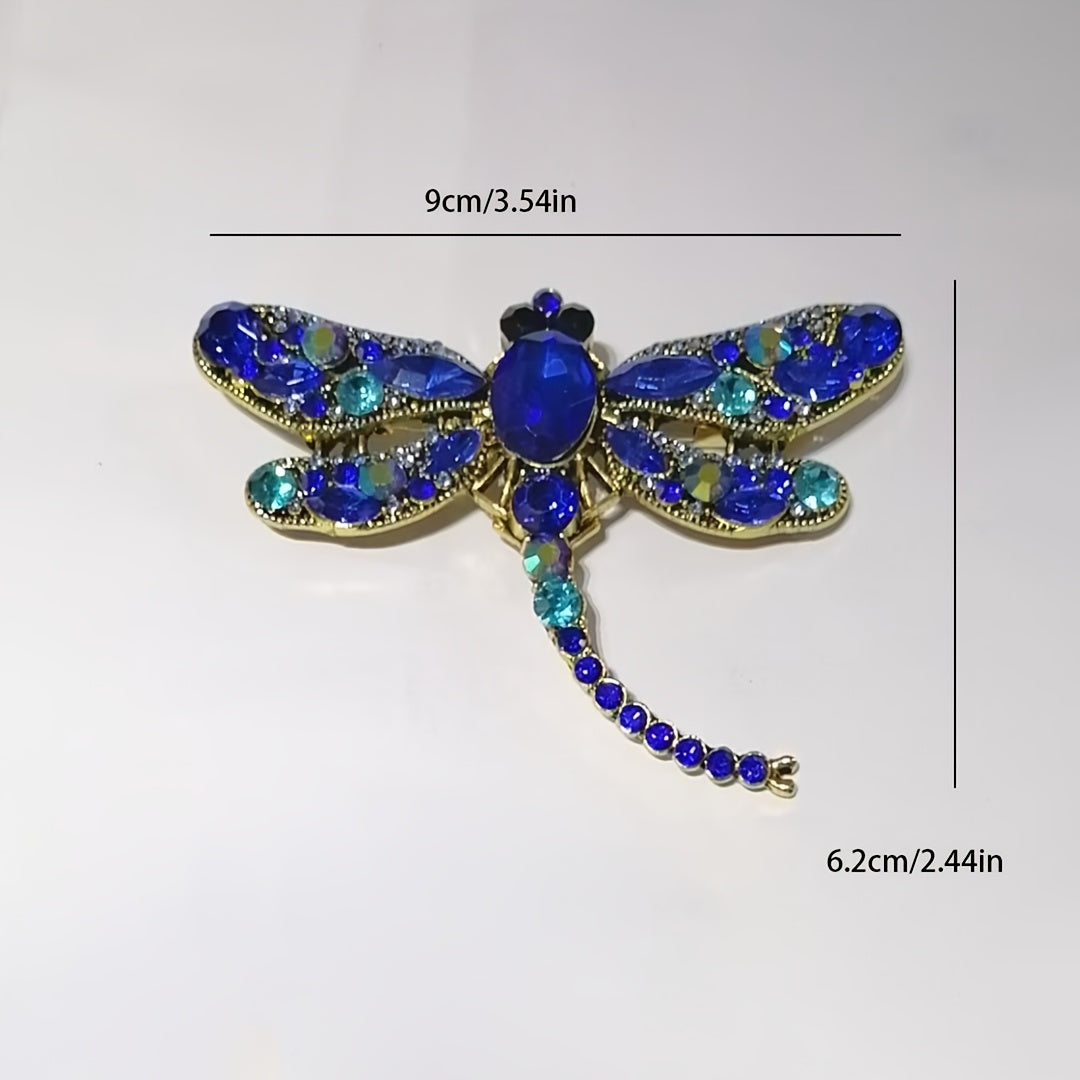 Dragonfly-shaped brooch with a retro design, adorned with sparkling rhinestones. Perfect for adding a touch of elegance to women's dresses, coats, sweaters, or corsages.