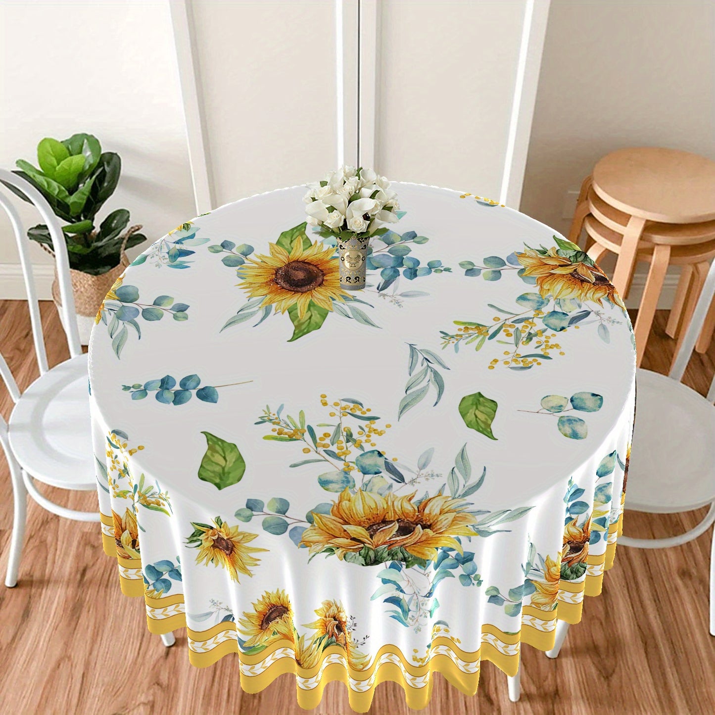 1pc Bright Large Flower Pattern Round Table Cloth for Dining and Decor