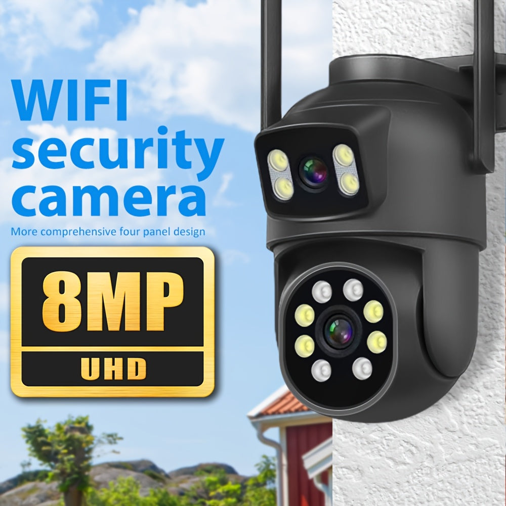 8MP Dual Camera WIFI Surveillance with Two-Way Audio, Motion Tracking, Night Vision - Indoor/Outdoor Security Monitoring with Memory Card Support