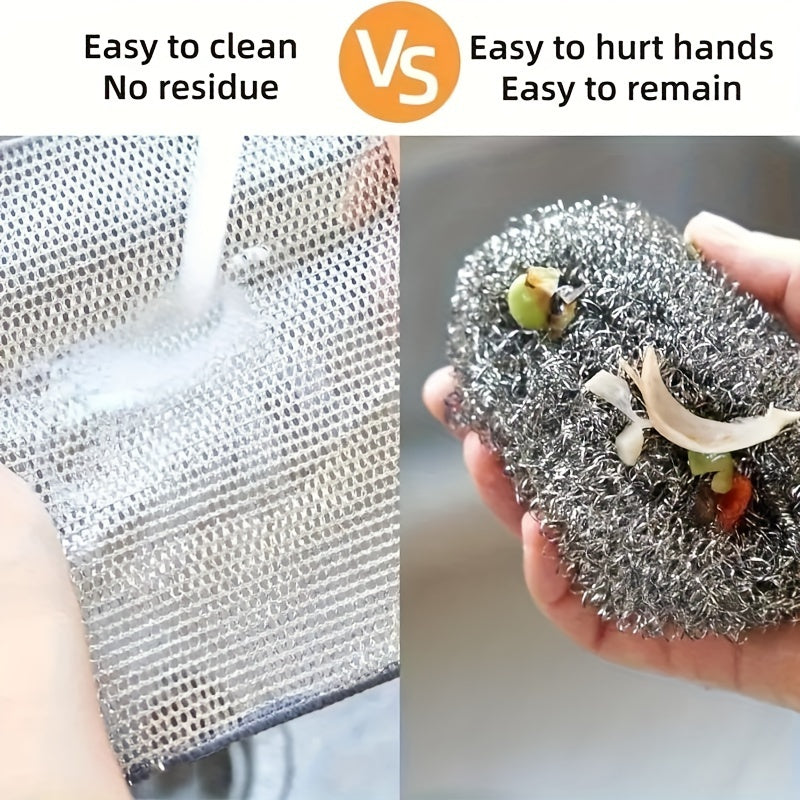 50 pieces of modern Microfiber Dish Scrub Pads, featuring two sides for scrubbing kitchen dishes and cookware. These lightweight pads are designed with a food-themed towel and made of 100% woven microfiber. Hand wash recommended.