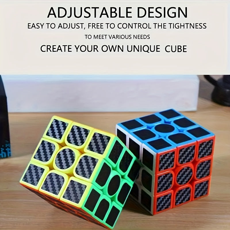 High-speed 3x3x3 carbon fiber cube with adjustable design for customizable difficulty, stress-relieving brain teaser toy in vibrant colors made of durable ABS material, suitable for all