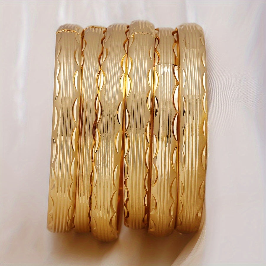 Set of 6 Striped Bracelets for Women - Stylish Latin Bohemian Dubai Middle Eastern Classic Elegant Open Cuff Bracelets - Made of Copper, Suitable for Daily and Party Wear, Perfect Accessory for All Seasons