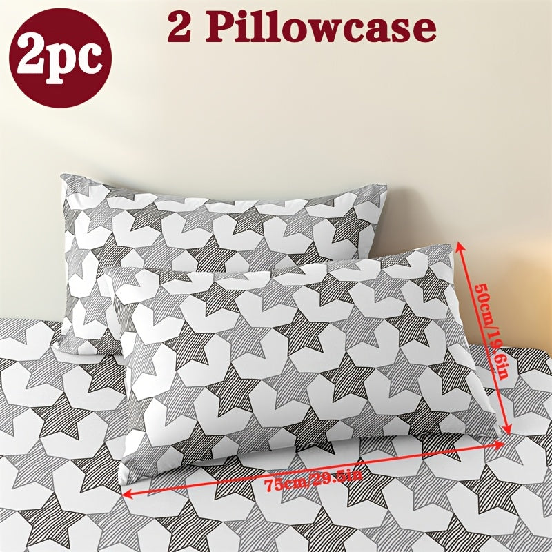 Two geometric print pillowcases made from soft and breathable polyester microfiber. These pillowcases are machine washable and feature an envelope closure for easy use. Perfect for adding a stylish touch to your home bedding, these pillowcases do not