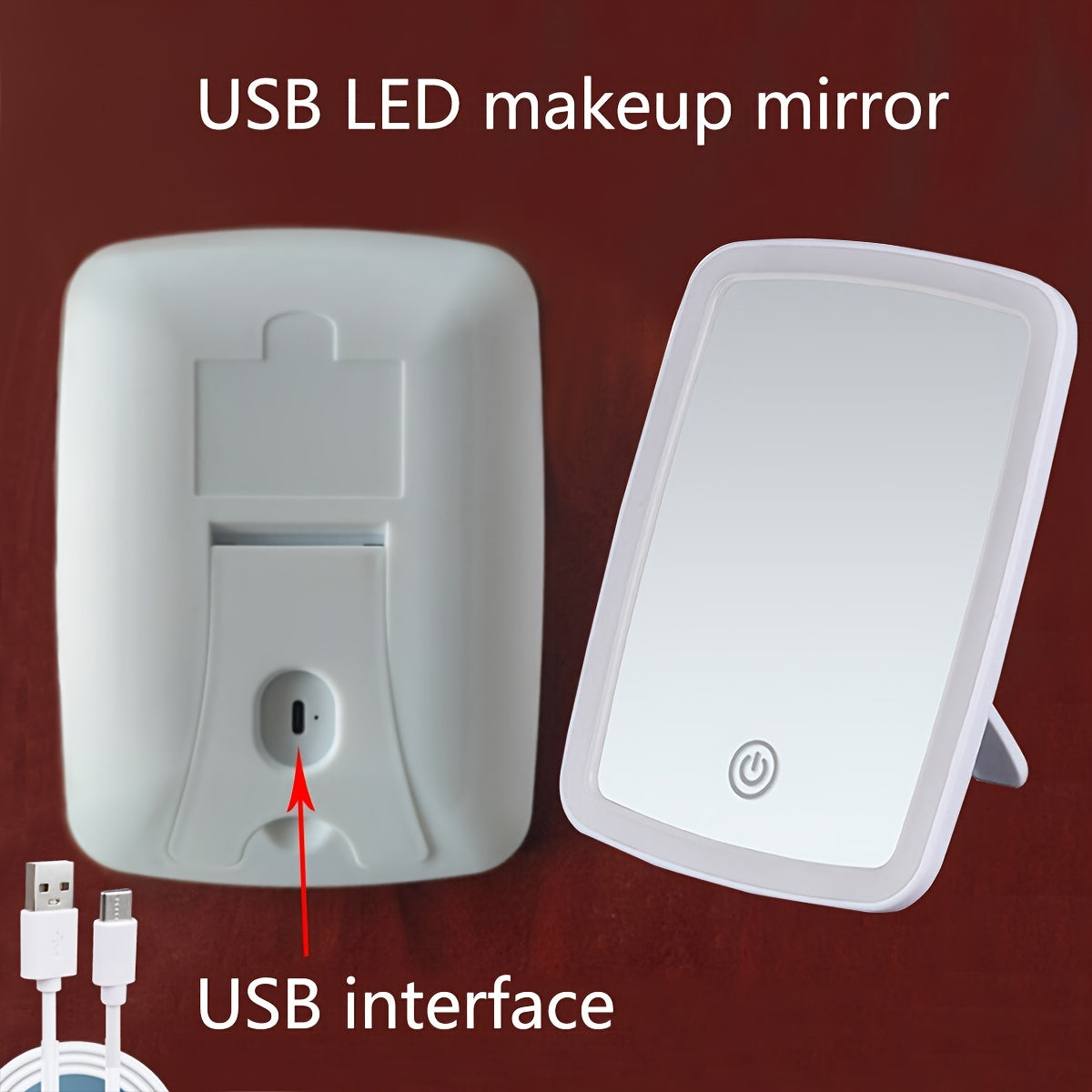 Sleek white LED makeup mirror with adjustable lighting, touch control, portable design, and USB rechargeable. Ideal for beauty lovers.