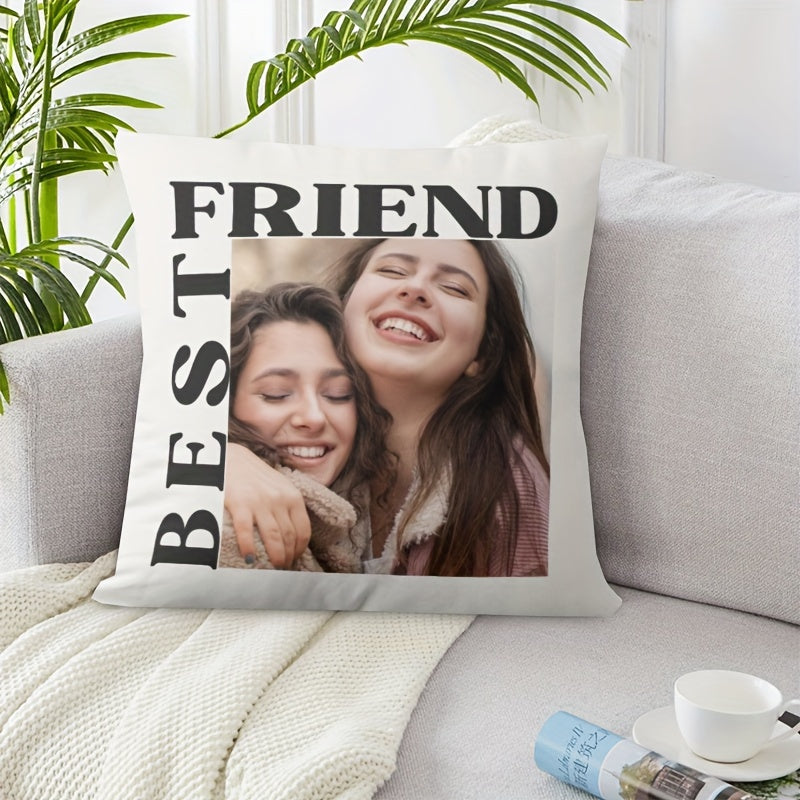 Single Sided Pillowcase made of 1pc Super Soft Short Plush Material, measuring 45.72x45.72 cm. This pillowcase is a perfect Gift for your Best Friend, custom-made with a Photo of your choice. Enhance your Home Decor with this unique item (Cushion Not