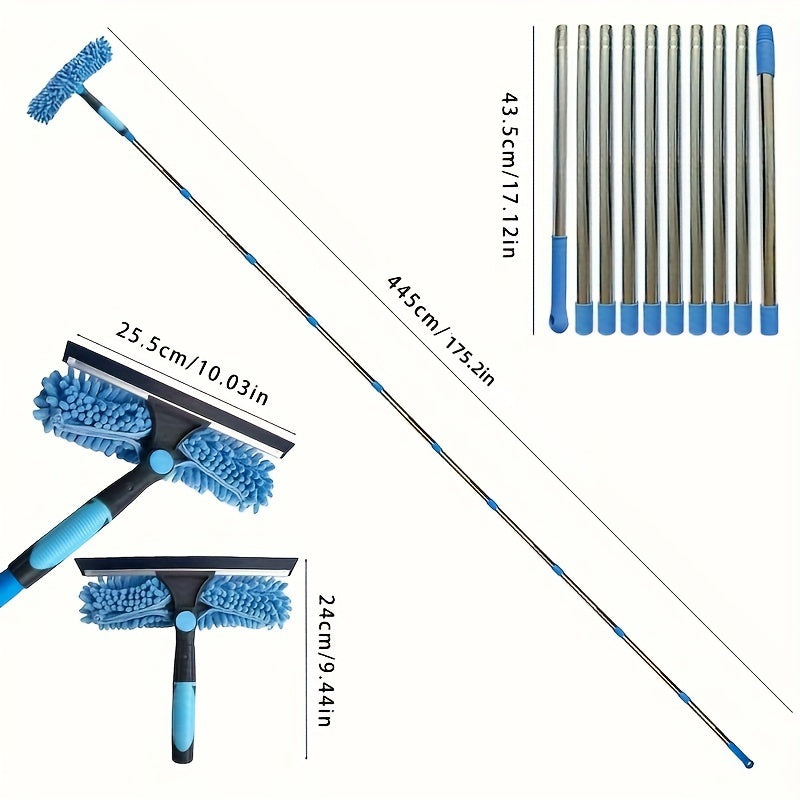 Multipurpose Chenille Microfiber Window Cleaning Set with Adjustable Stainless Steel Handle - Gentle yet Effective for Windows, Walls, and Outdoor Surfaces