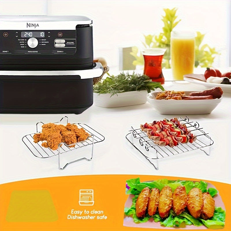 The Air Fryer Accessories Single Layer Rack is a 5-Pin Grill Rack made of 304 Stainless Steel. This Double Layer Ninja Foodi Dual Air Fryer also includes a FlexDrawer Air Fryer AF500UK and a Large Air Fryer Oven Stand with a Dehydrator option.