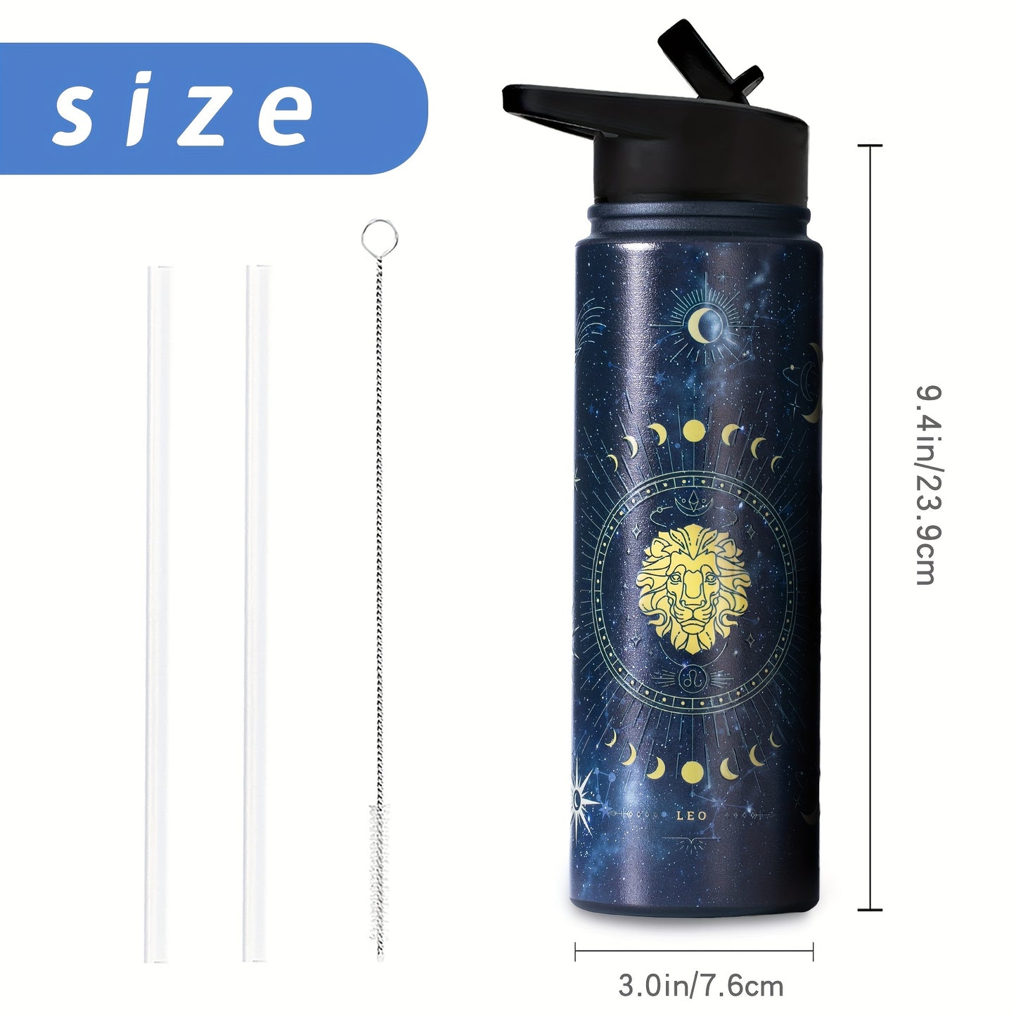 1pc Stainless Steel Zodiac Water Bottle with Lid, Straw, and Double Wall Vacuum Insulation - Ideal for Travel, Outdoor Activities, or as a Birthday Gift. Great for Halloween parties or as room decor.