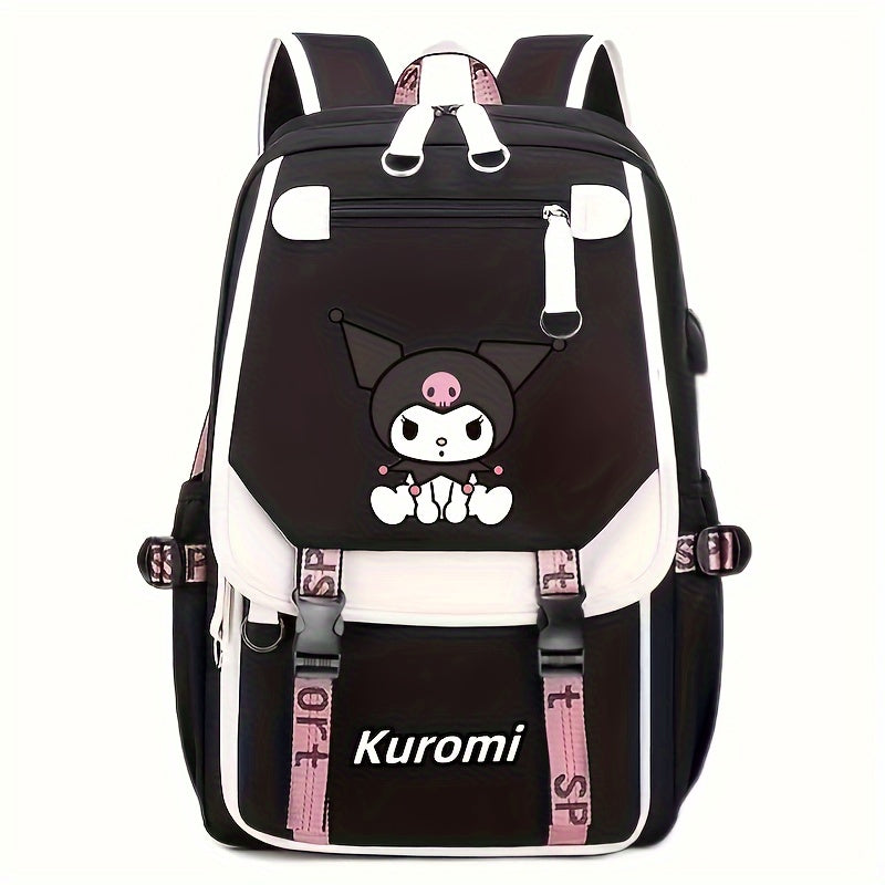 Cute Sanrio Hello Kitty Kuromi Magician laptop backpack with large capacity and foldable design, perfect for outdoor use.