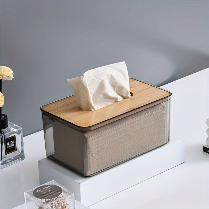 Stylish Bamboo-Lid Tissue Box - Luxe Bathroom & Dining Room Napkin Holder, Organize in Rectangular Shape