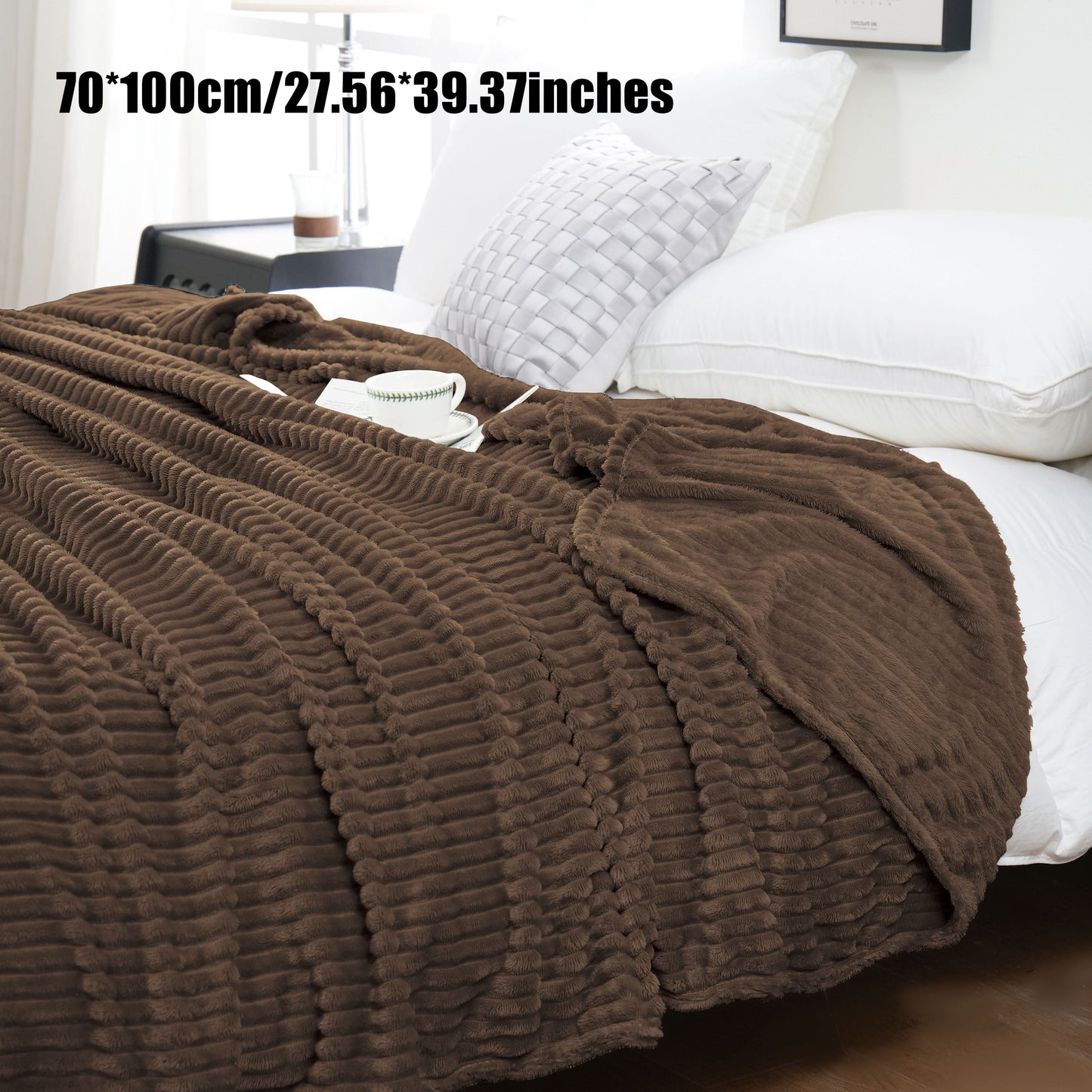 Enjoy the cozy comfort of our 1 piece 220GSM Flannel Throw Blanket, featuring a soft and warm ribbed design available in Beige, Gray, Black, or White. Perfect for all seasons, this blanket is ideal for use in the bedroom, sofa, office, or even for your