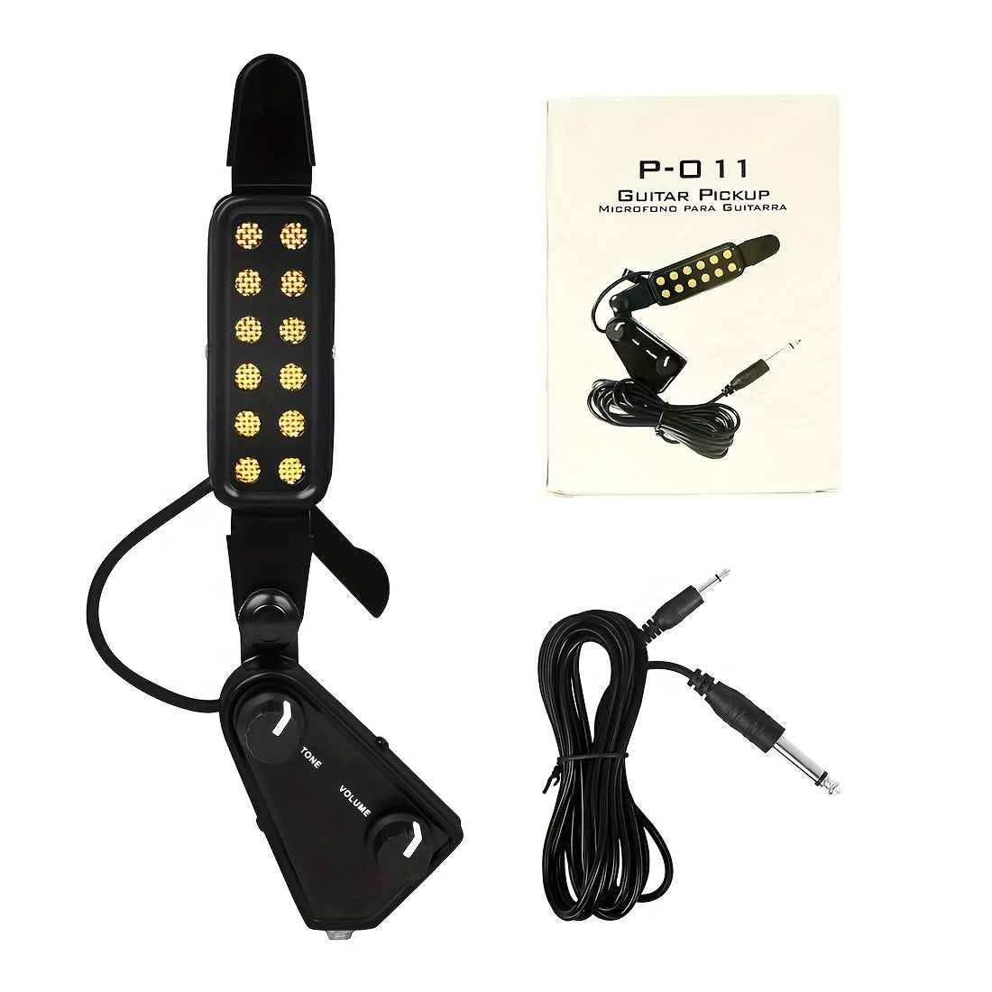 Black Alloy Clip-On Guitar Pickup with 12-Hole Magnetic Sensor - No Battery Needed