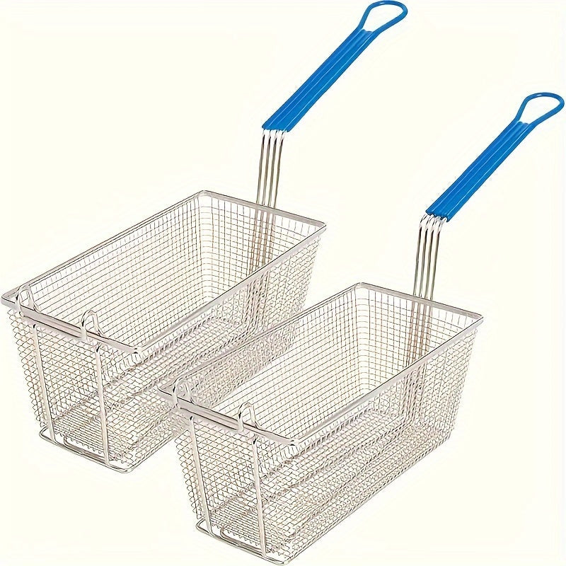 Dive into delicious dishes with a set of two Cast Iron Deep Fryer Baskets featuring convenient dip handles. These baskets come in a sleek clear finish and are dishwasher safe, making cleanup a breeze. Perfect for frying up French fries, chicken, and