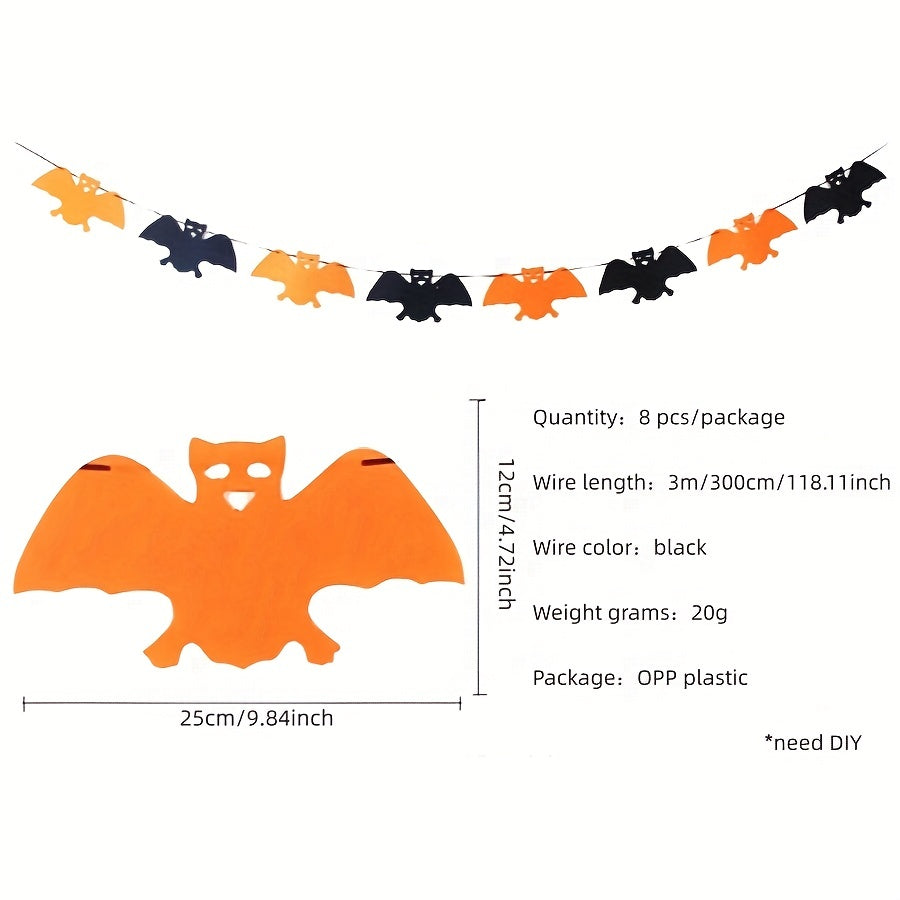 DIY Banner Holiday Party Decoration Set with Halloween Felt Pull Flags featuring Bat, Pumpkin, Skull, and Spider designs - Perfect for Evening Party Decor!