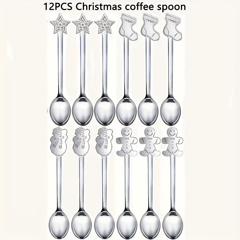 Get a set of 12/20 charming Christmas spoons made of top-quality stainless steel. These mini spoons are ideal for stirring coffee, tea, cocktails, milkshakes, and jams. They make the perfect festive table decoration for Christmas parties with 4 different