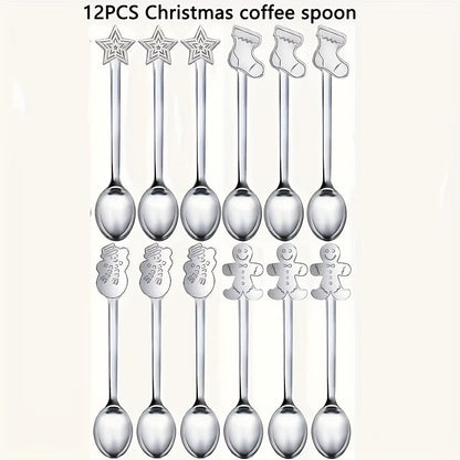 Get a set of 12/20 charming Christmas spoons made of top-quality stainless steel. These mini spoons are ideal for stirring coffee, tea, cocktails, milkshakes, and jams. They make the perfect festive table decoration for Christmas parties with 4 different