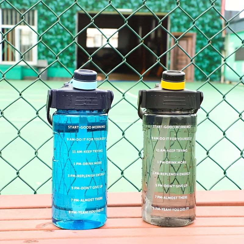 Large clear plastic water bottle with motivational sports design for various activities - camping, hiking, fitness, and home use. Makes a perfect birthday gift. Available in 1100ml, 1500ml, 2000ml, and 3000ml sizes.