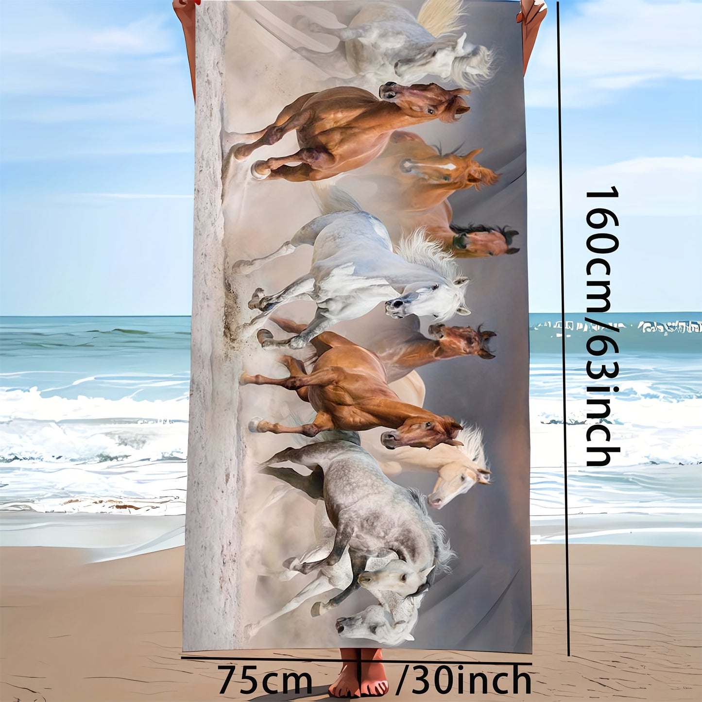 Soft and lightweight beach towel with galloping horse design, perfect for animal-themed vacations and outdoor activities. Ideal for sports, swimming, camping, fitness, and yoga. Great gift for family, friends, or loved ones, especially for Christmas.