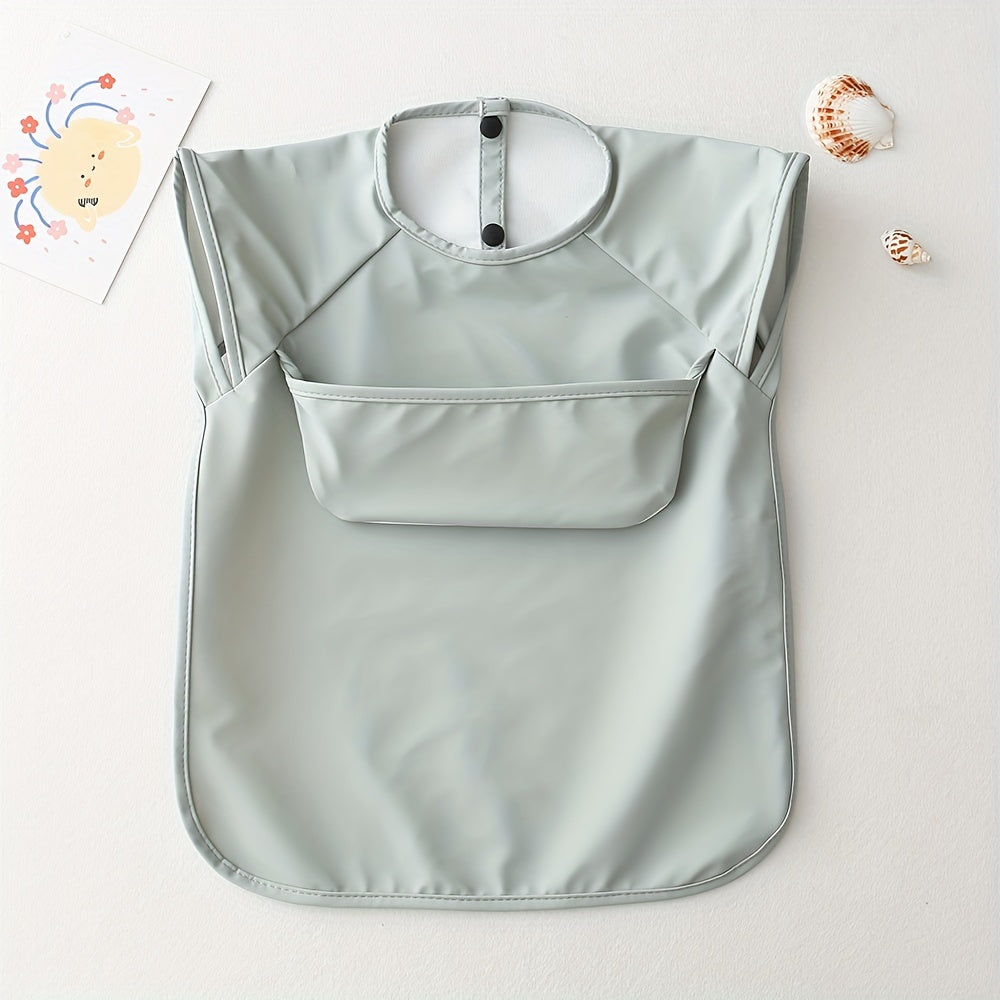 Comfortable Waterproof Solid Color Bib with Sleeveless Reverse Wear Design, Ideal for Eating and Feeding