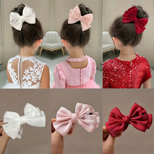 Satin fabric bow hairpin ideal for party dresses, daily life, or school.