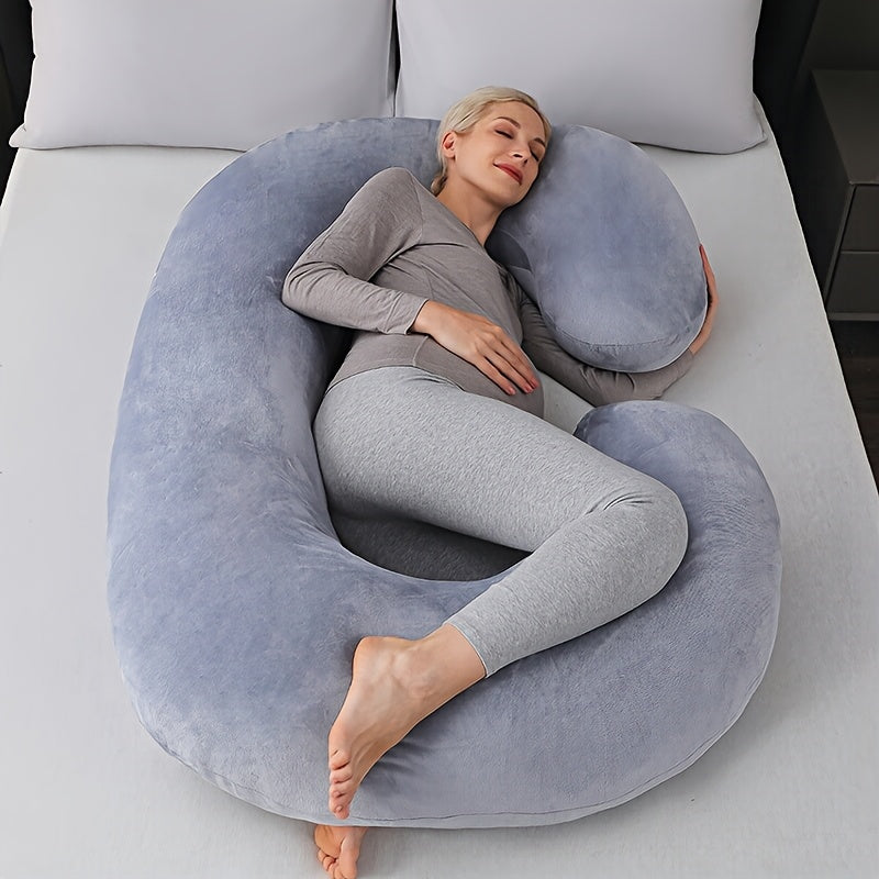 The Ultra-Soft Crystal Velvet Maternity Pillow offers C-Shaped full body support with a removable and washable cover. It includes a large lumbar cushion for comfortable sleep during pregnancy, making it the perfect gift for Christmas, Halloween, and