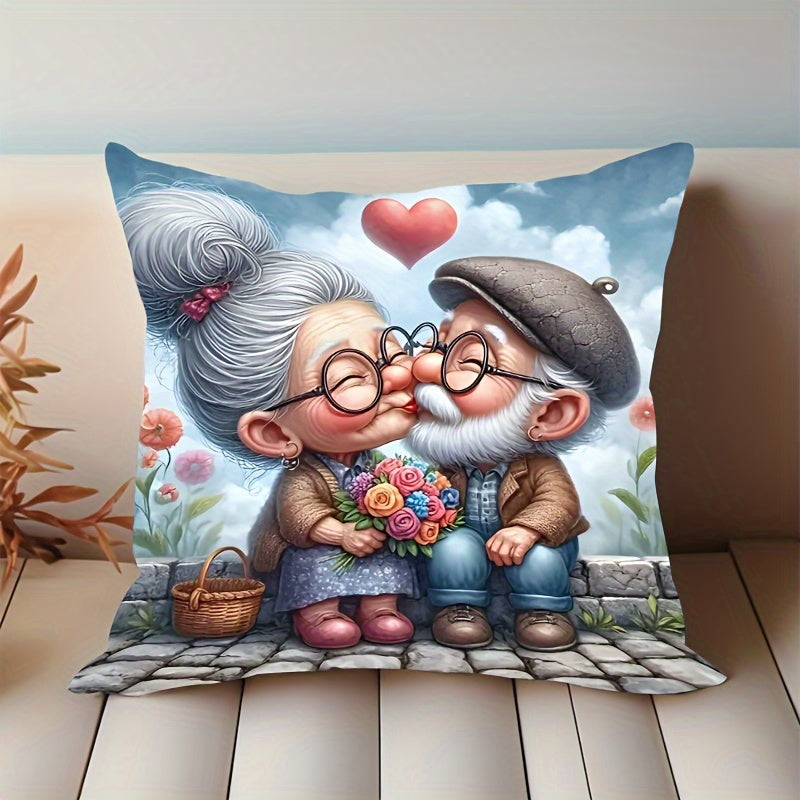 Chic couple-themed plush pillowcase 44.96cm x 44.96cm with zipper. Machine washable. Architectural collectible for home and bedroom decor (pillow not included).