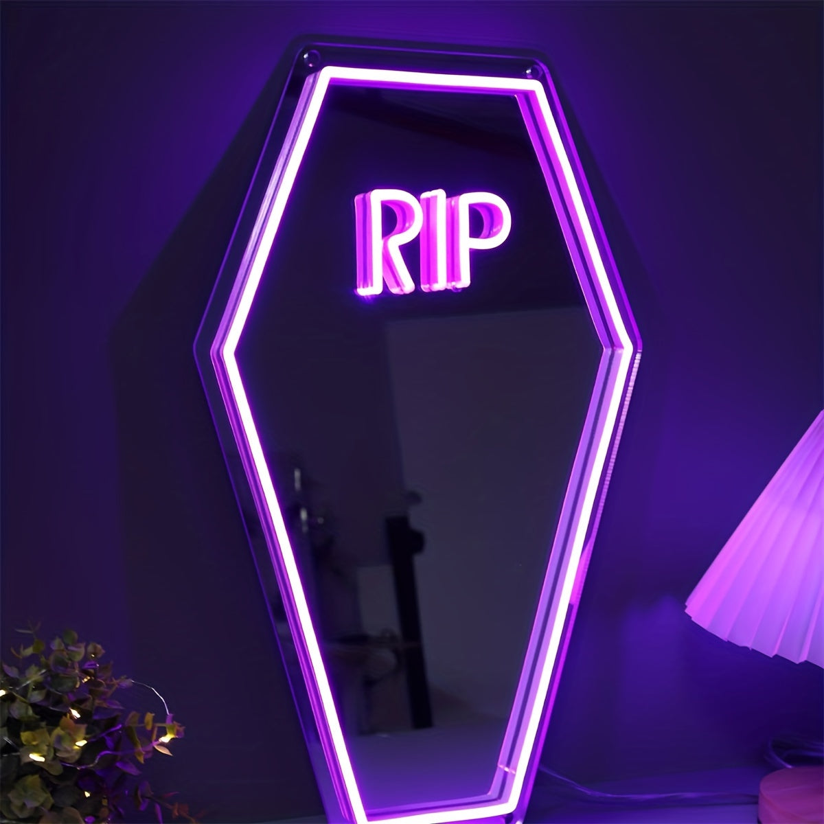 Neon Sign Mirror - Wall Mountable, USB Powered, Multi-Purpose Home Decor, Rest in Peace