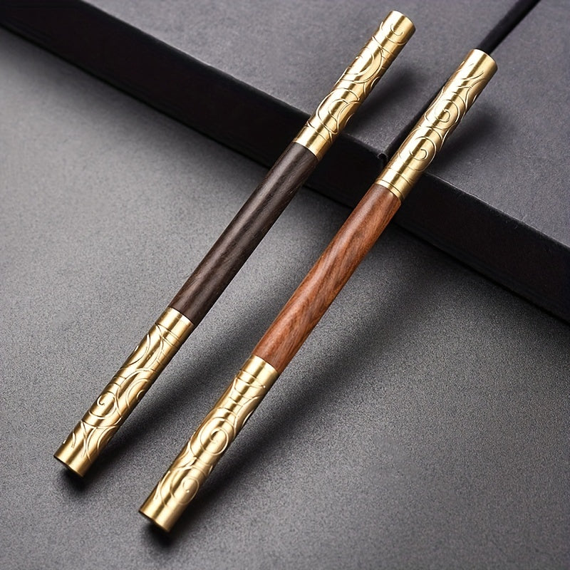 Sandalwood and Rosewood Double-headed Ruyi Tea Knife with Golden Hoop and Warping Tea Knife, Sandalwood Tea Needle