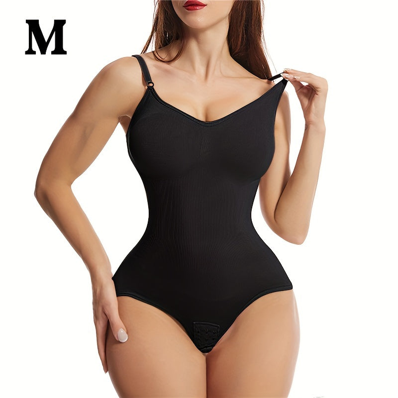 1pc Women's High Elasticity Shapewear Bodysuit with Backless, Tummy Control, Elastic Hip Lift, Full Bust Compression, Polyamide & Spandex fabric, Adjustable Straps, Plus Size, Sleeveless