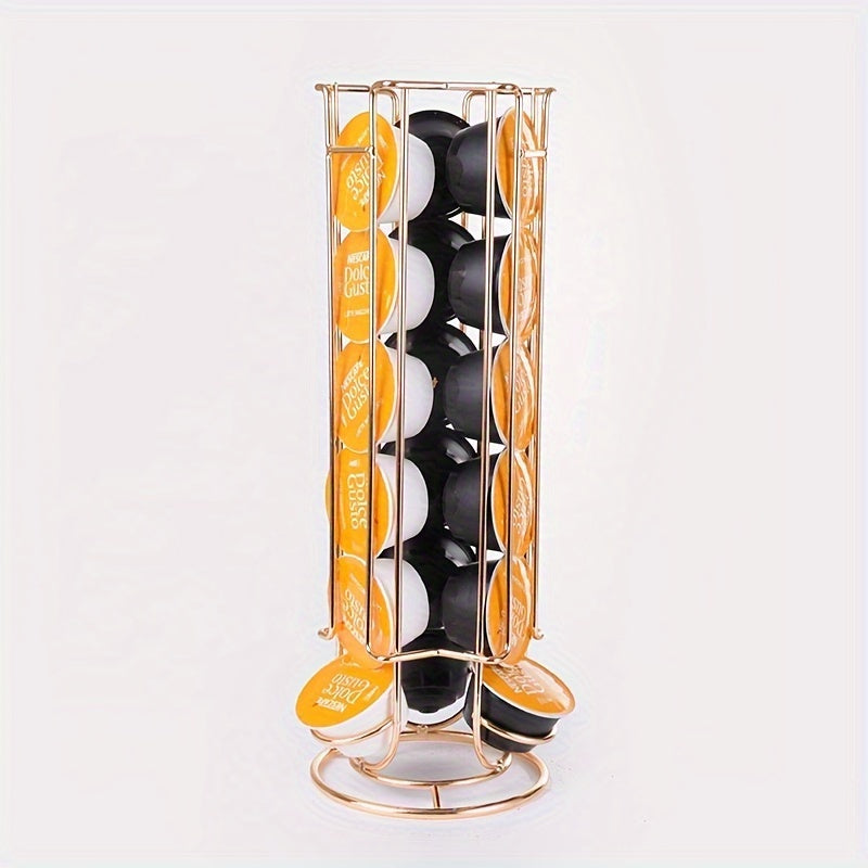 One-piece coffee capsule storage rack designed for 18 Dolce Gusto capsules, made from high-quality rotating iron art.