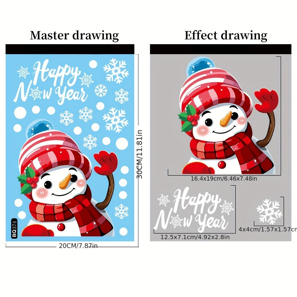 Set of Christmas window clings featuring PVC static Santa Claus and reindeer decals, along with a freestanding festive rabbit theme decor. These non-electric, featherless decals are perfect for adding a touch of holiday cheer to your home. Use them to